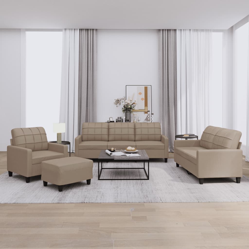 4-dijelni set sofa s jastucima boja cappuccina od umjetne kože