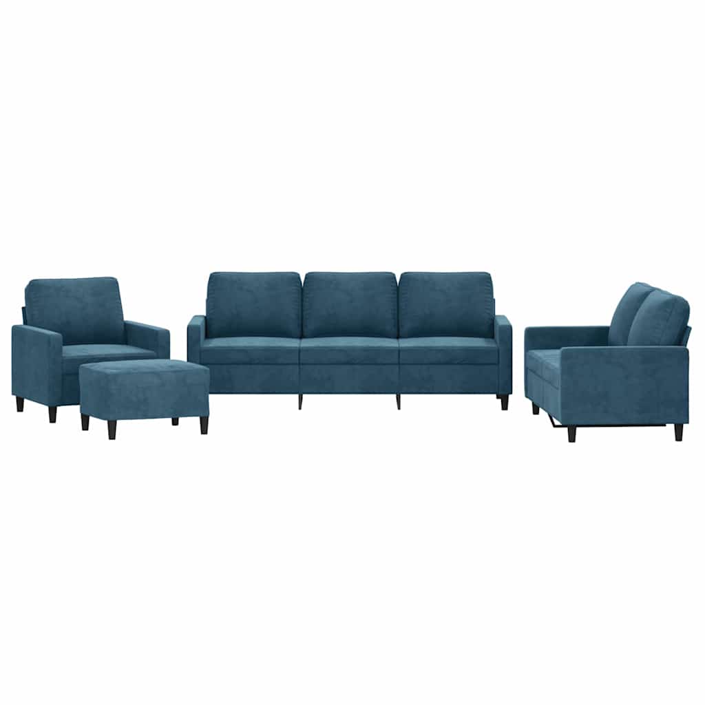 4-dijelni set sofa s jastucima plavi baršunasti Plava