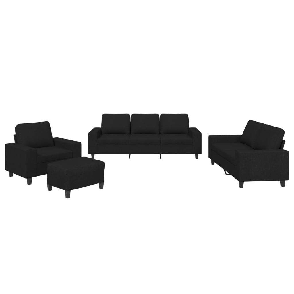 4-dijelni set sofa crni od tkanine