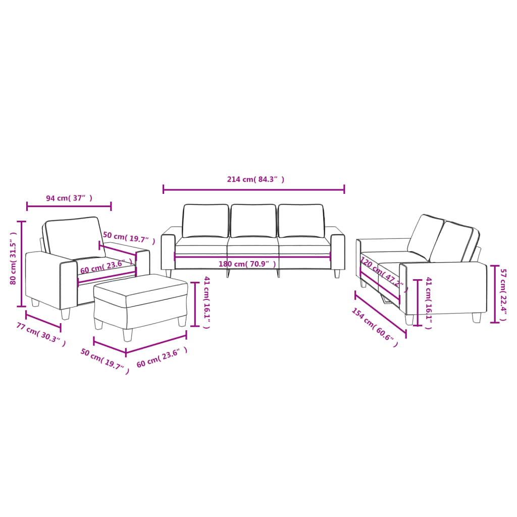 4-dijelni set sofa crni od tkanine