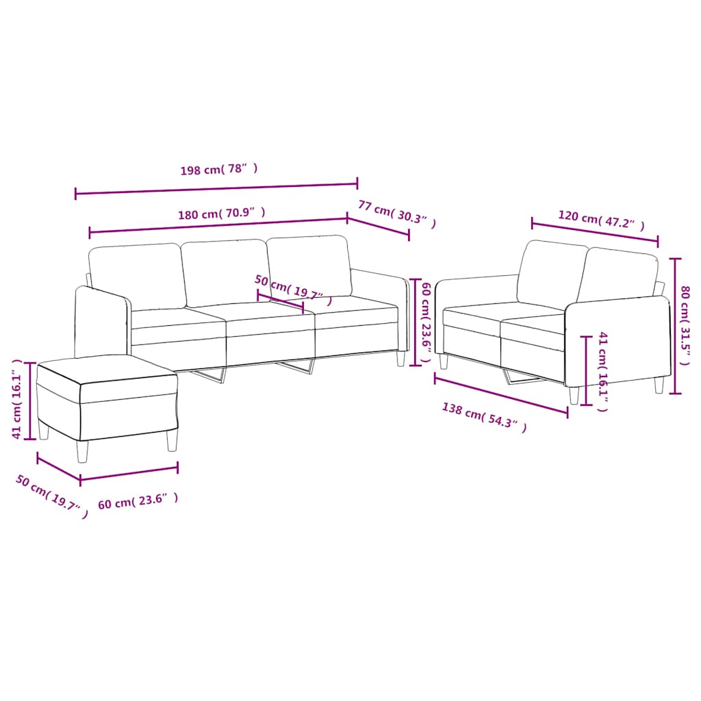 3-dijelni set sofa smeđi baršunasti