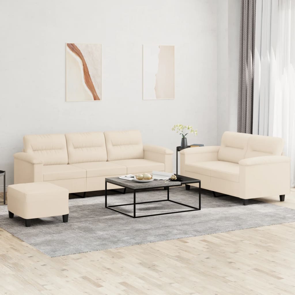 3-dijelni set sofa s jastucima bež tkanina od mikrovlakana