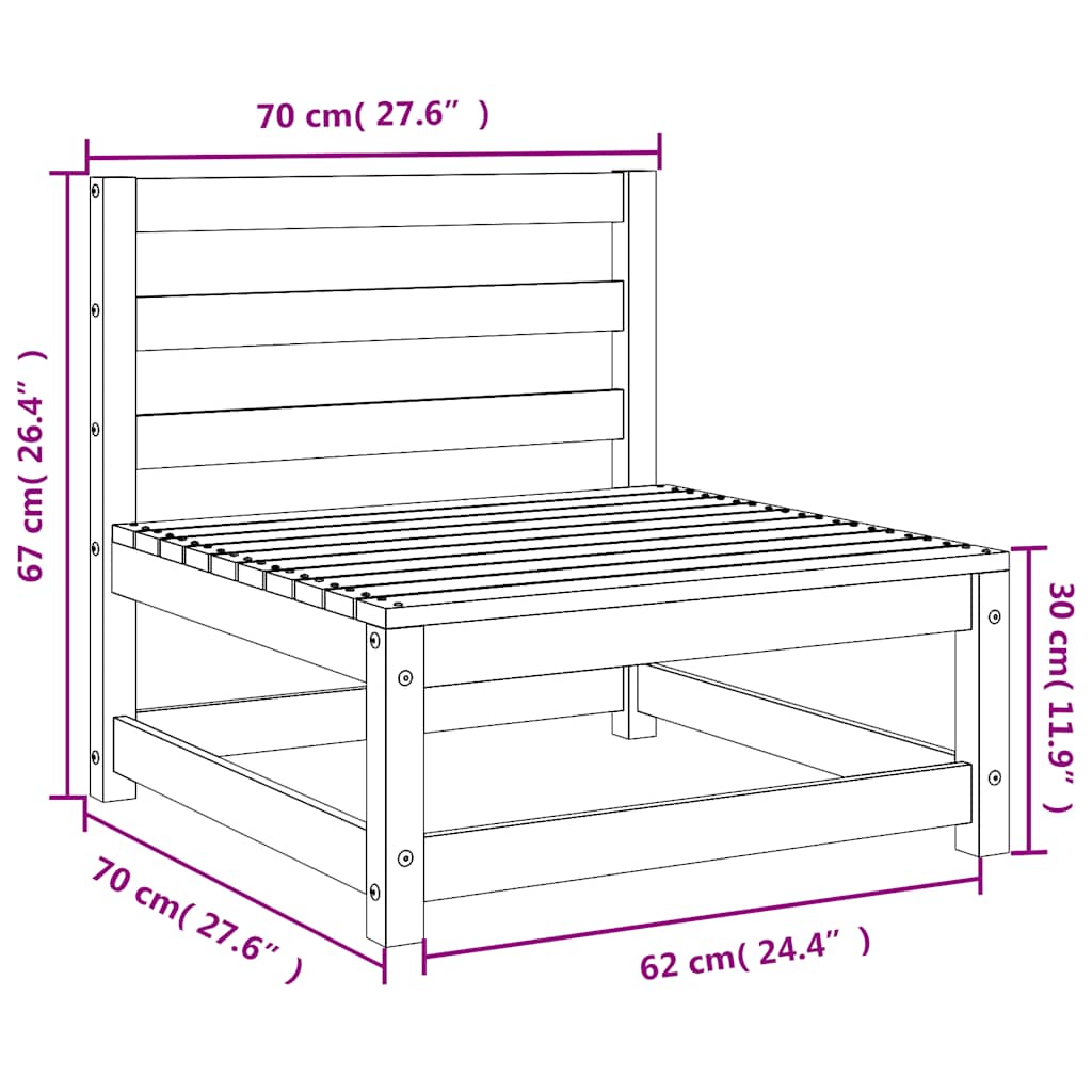 Vrtne sofe bez naslona za ruke 3 kom 70x70x67 cm borovina