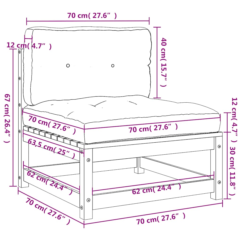 Vrtne sofe s jastucima 2 kom od masivne borovine