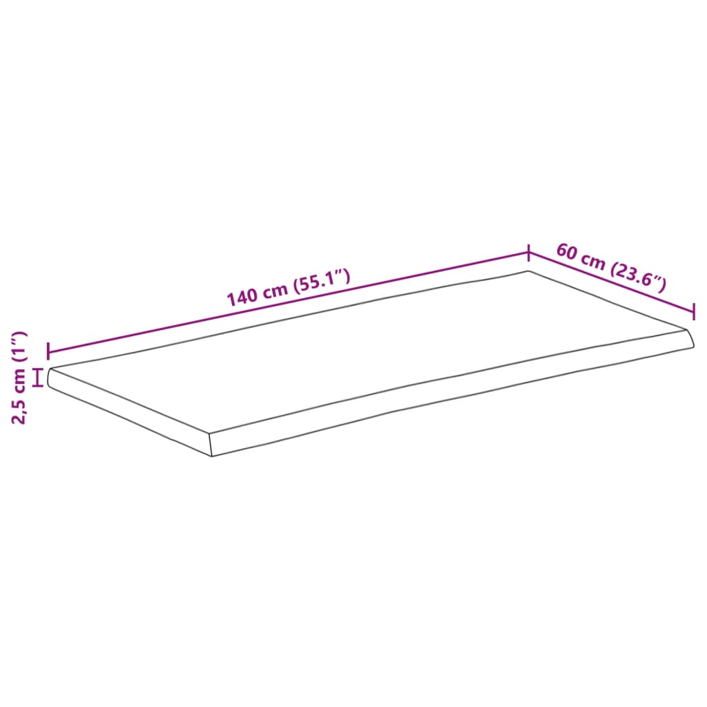 Stolna ploča 140x60x2,5cm od masivnog drva manga sa živim rubom