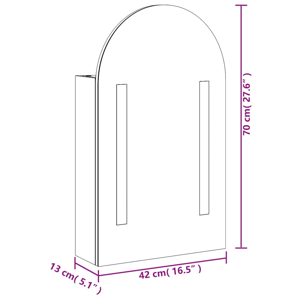 Kupaonski ormarić s ogledalom LED lučni boja hrasta 42x13x70 cm