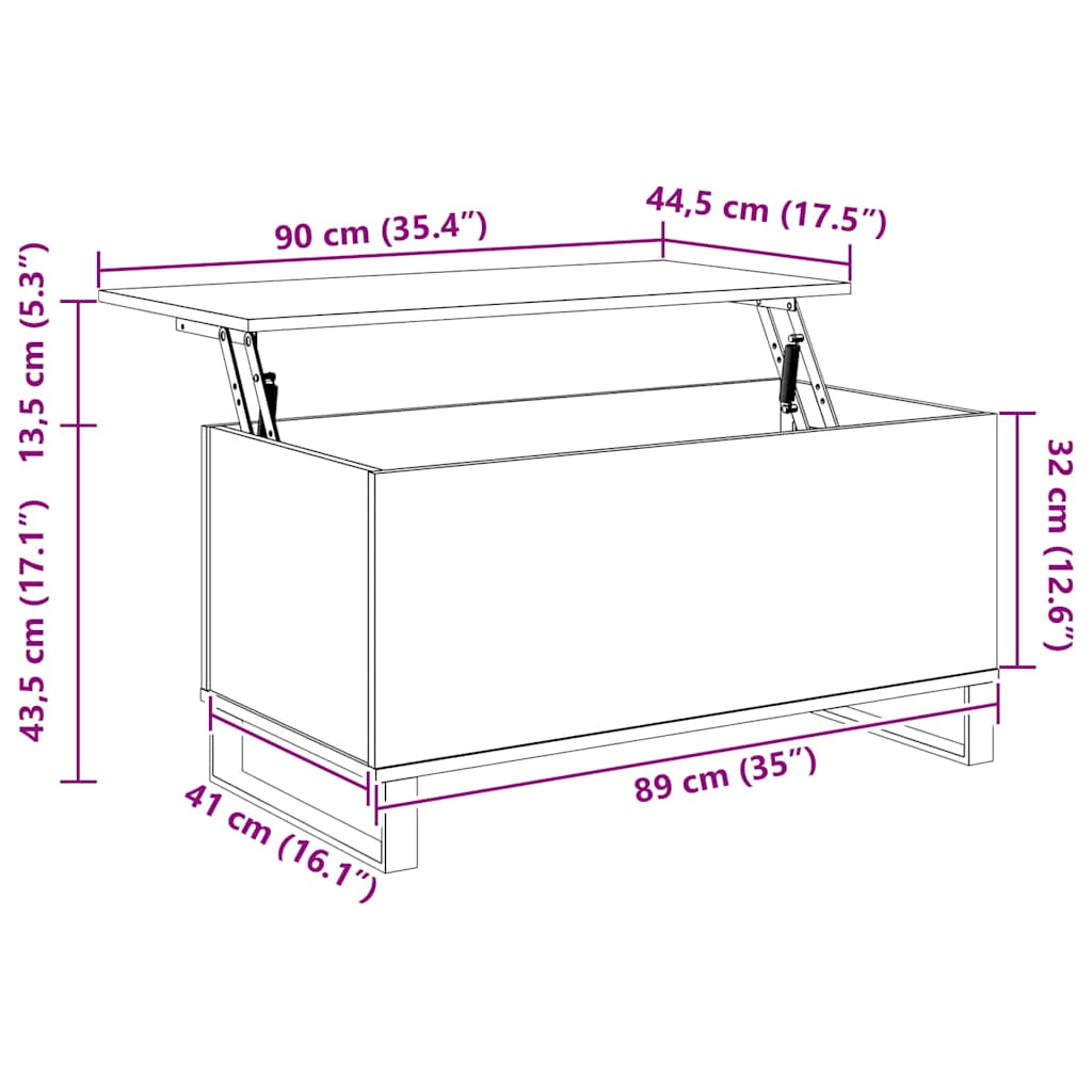 Stolić za kavu siva boja hrasta 90x44,5x45 cm konstruirano drvo