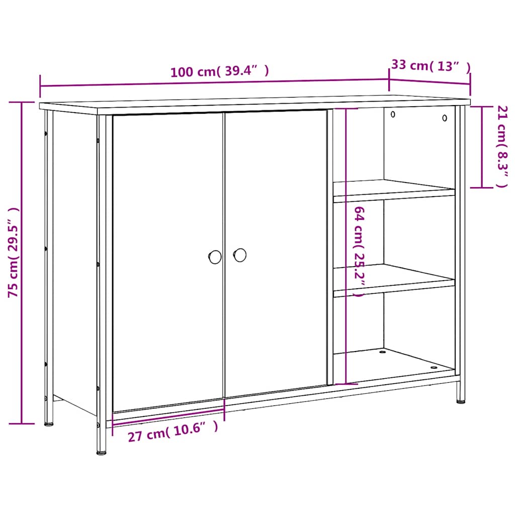 Komoda boja dimljenog hrasta 100 x 33 x 75 cm konstruirano drvo
