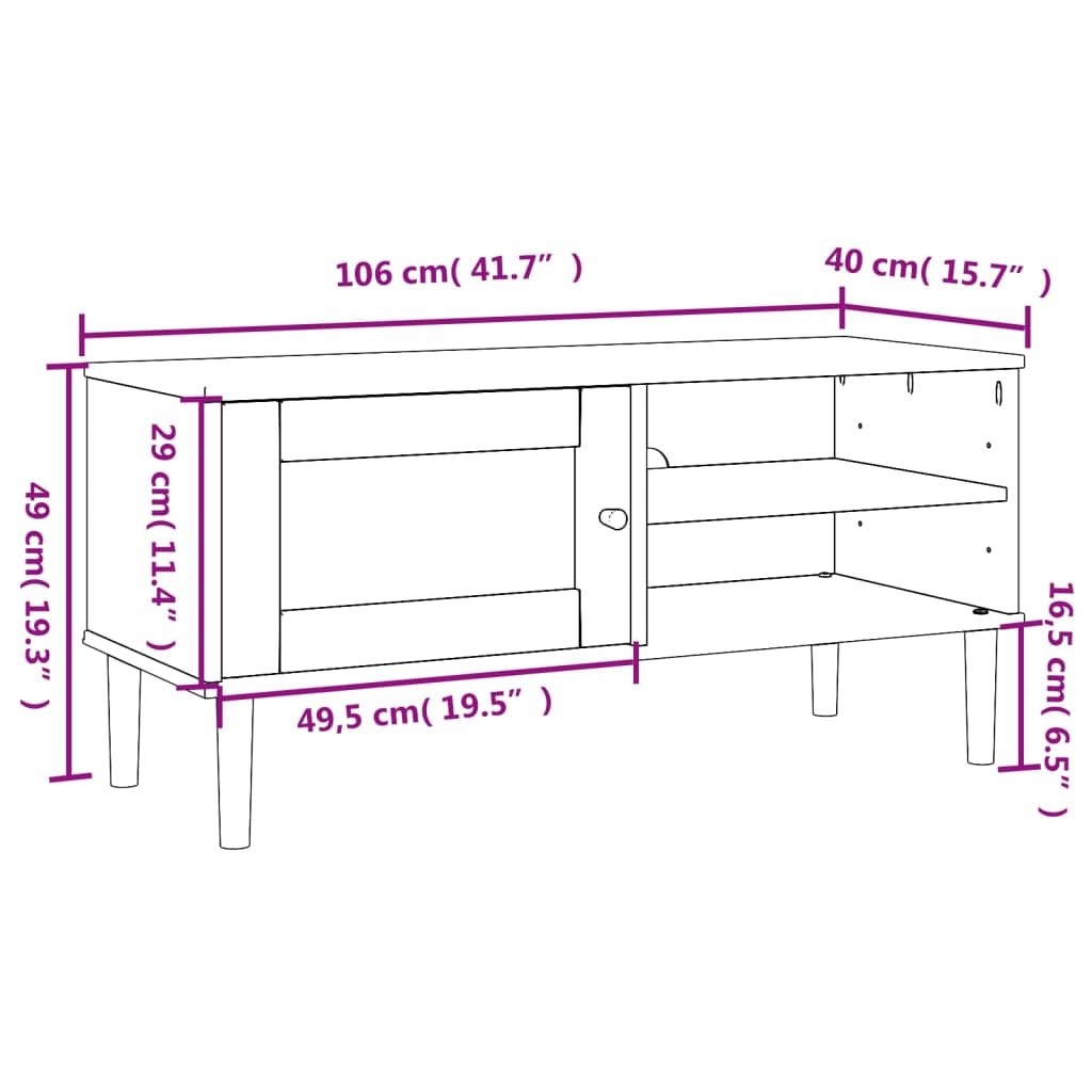 TV ormarić SENJA izgled ratana crni 106x40x49 cm od borovine