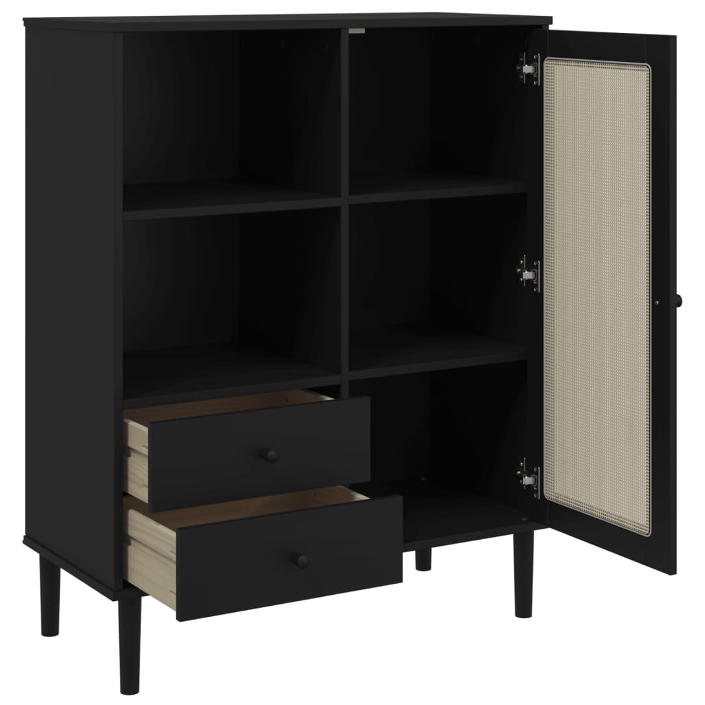 Visoka komoda SENJA crna izgled ratana 90x40x112 cm borovina