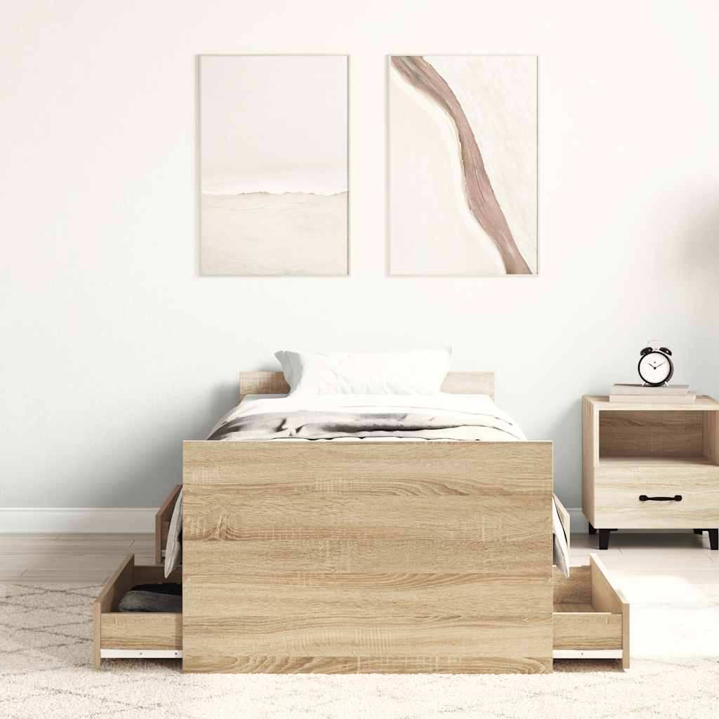 Okvir kreveta s uzglavljem i podnožjem boja hrasta 75 x 190 cm