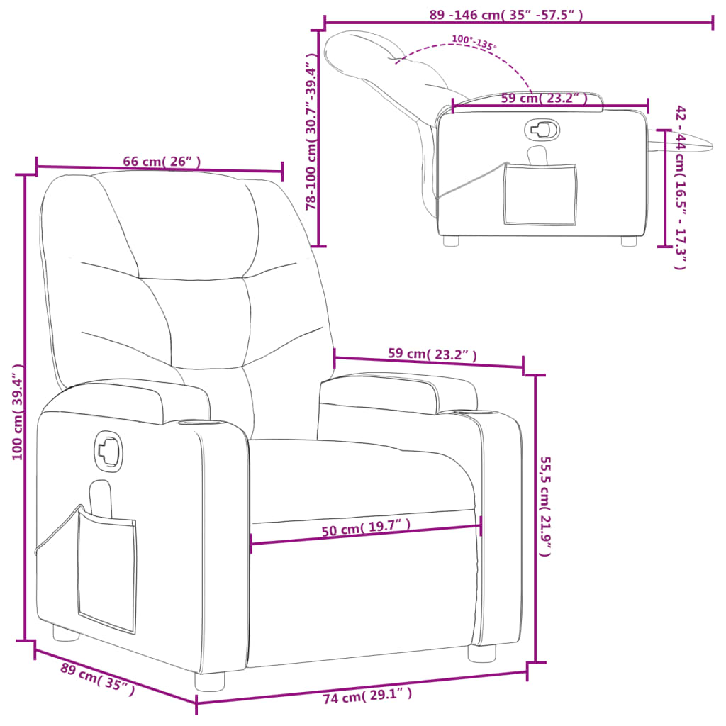Masažna fotelja za odmor, crna, umjetna koža