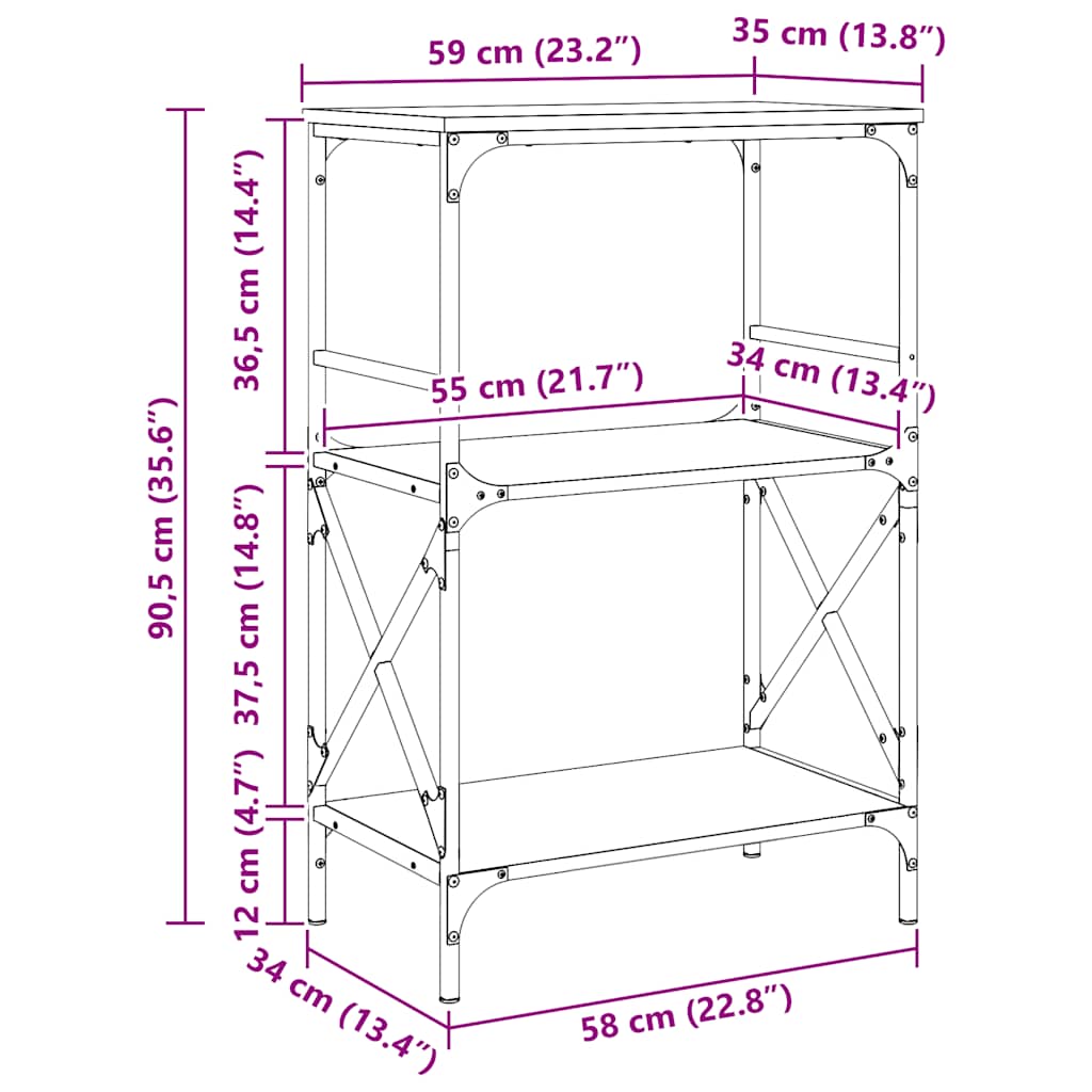 Regal za knjige s 3 razine crni 59x35x90,5 cm konstruirano drvo