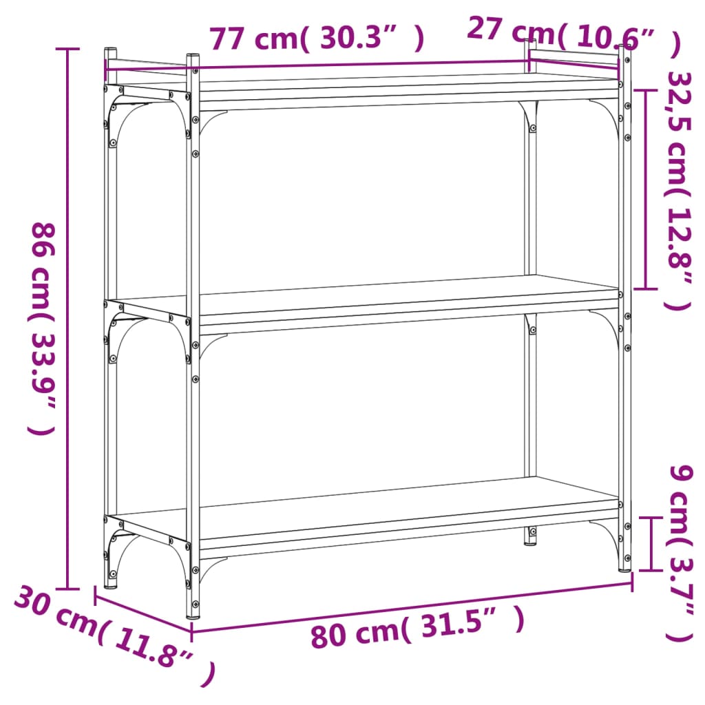 Regal za knjige s 3 razine crni 80x30x86 cm konstruirano drvo
