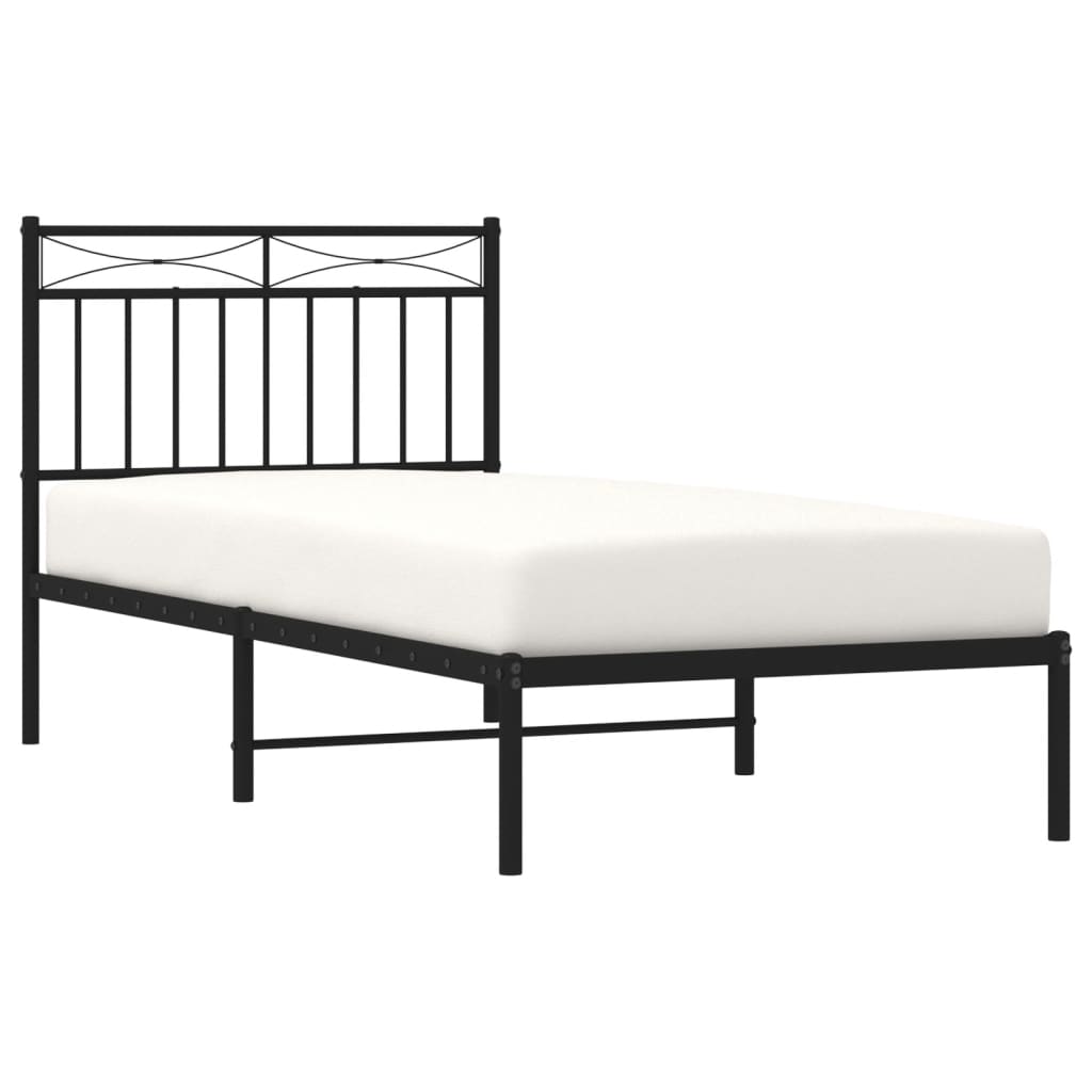 Metalni okvir za krevet s uzglavljem crni 90x190 cm