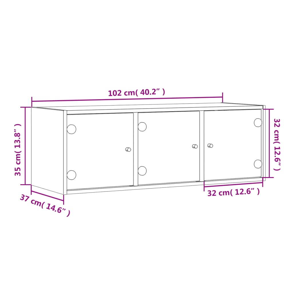 Zidni ormarić sa staklenim vratima boja betona 102 x 37 x 35 cm