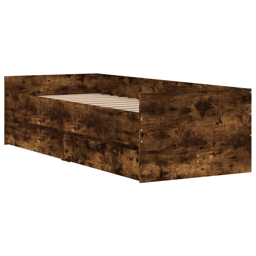 Okvir kreveta s ladicama boja dimljenog hrasta 90x200 cm