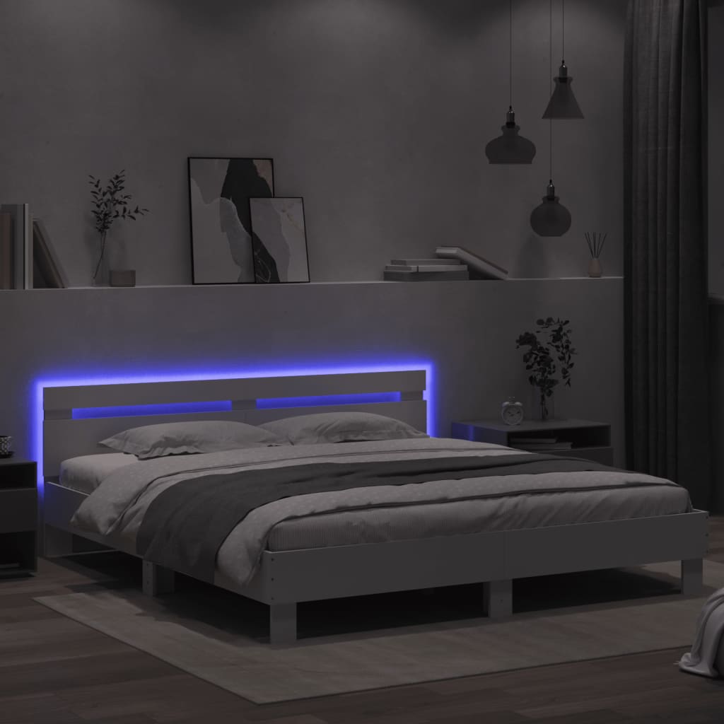 Okvir za krevet s uzglavljem i LED bijeli 180x200 cm