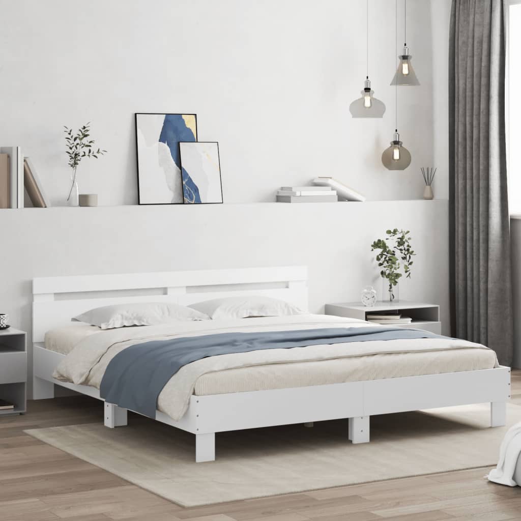 Okvir za krevet s uzglavljem i LED bijeli 180x200 cm