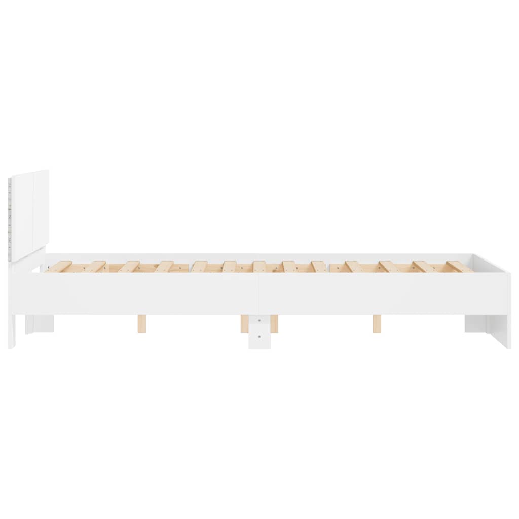 Okvir kreveta s uzglavljem i LED svjetlima bijeli 140 x 190 cm