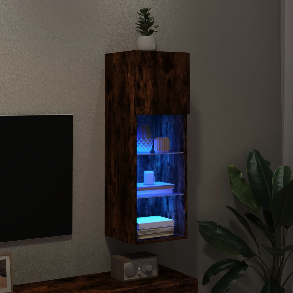 TV ormarić s LED svjetlima boja dimljenog hrasta 30,5x30x90 cm