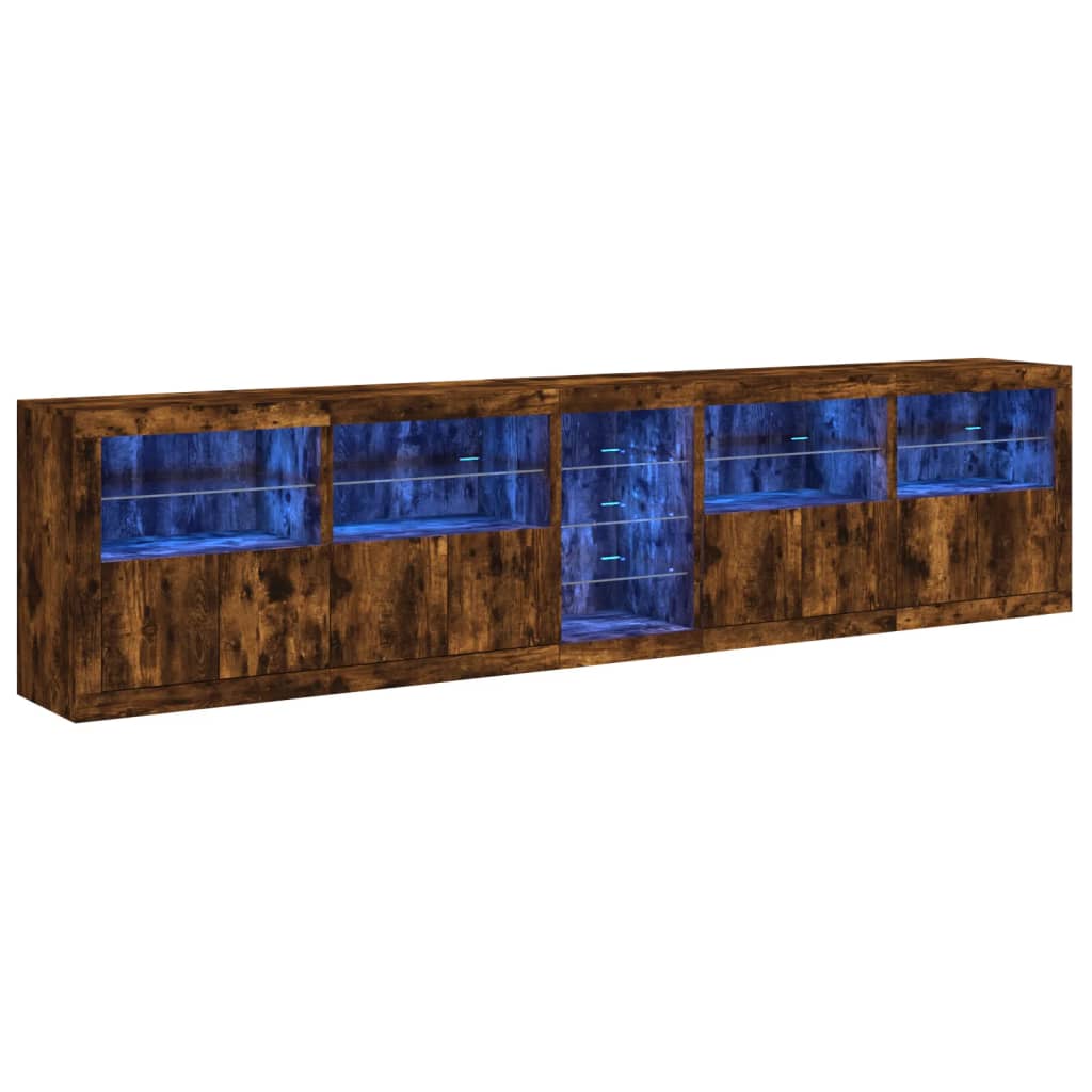 Komoda s LED svjetlima boja dimljenog hrasta 283x37x67 cm