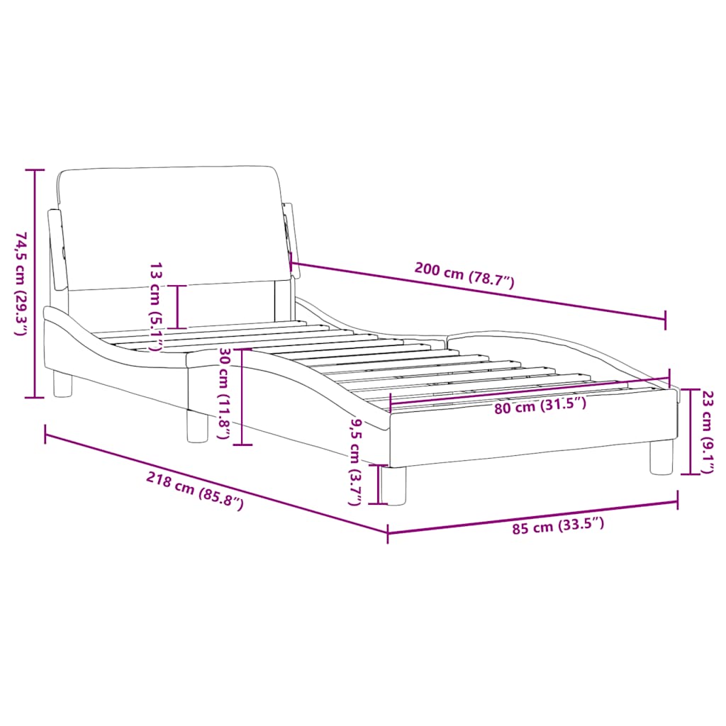 Okvir za krevet Dover crno-bijeli 80x200 cm umjetna koža