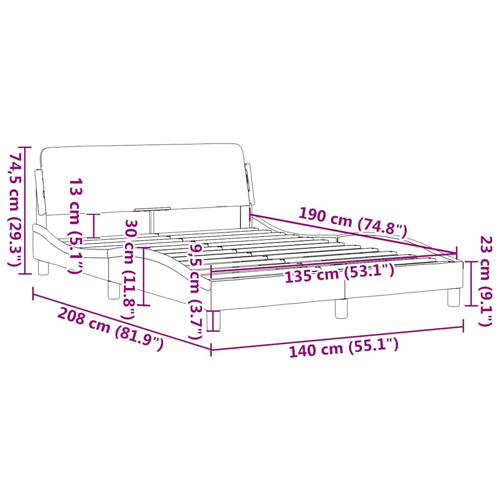Okvir za krevet Dover tamno sivi 135x190 cm baršun