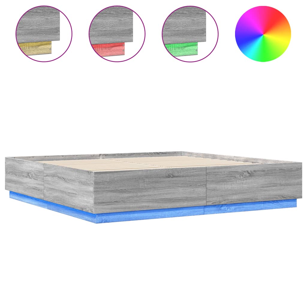 Okvir za krevet s LED svjetlima boja hrasta 180 x 200 cm drveni