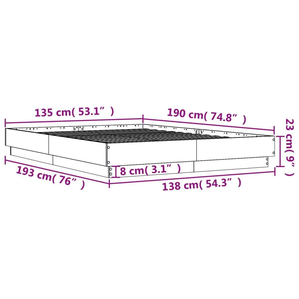Okvir kreveta boja betona 135 x 190 cm od konstruiranog drva