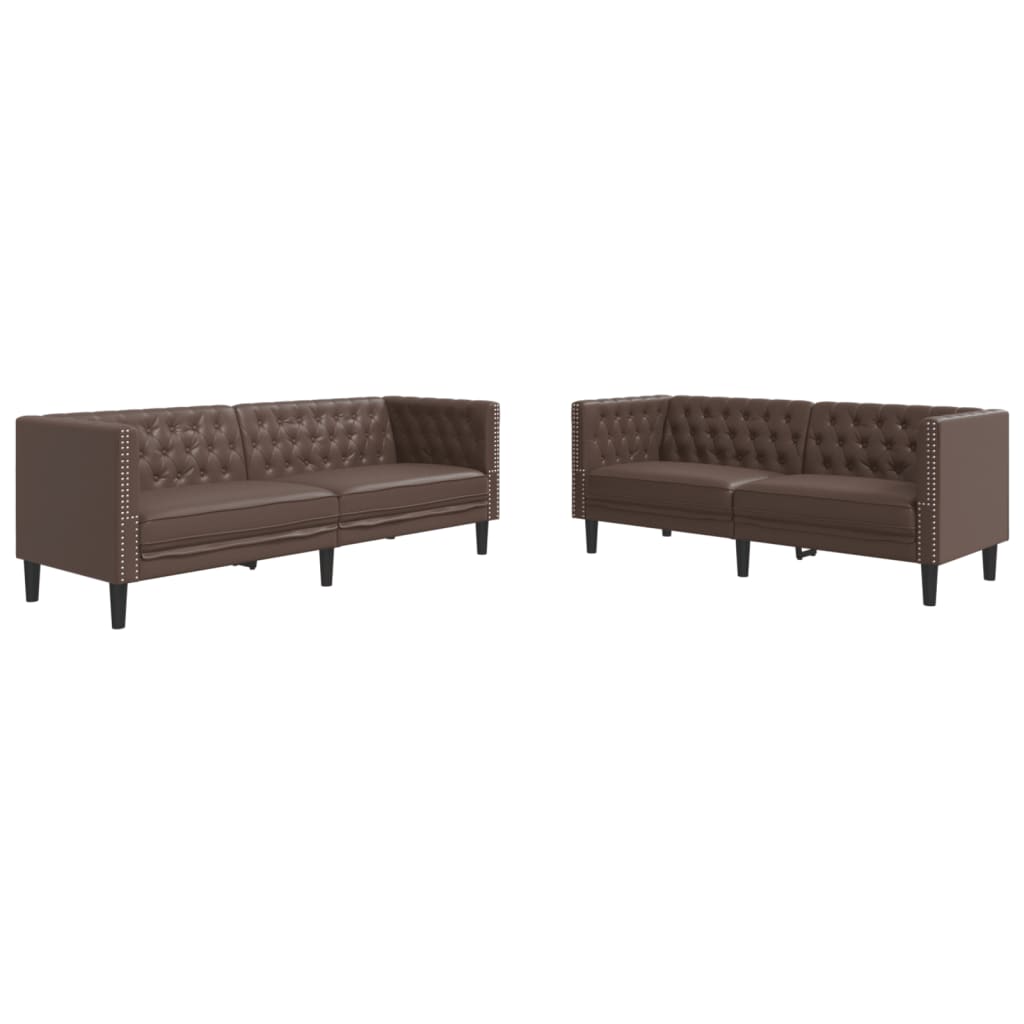 Chesterfield garnitura od 2 dijela, smeđa, umjetna koža