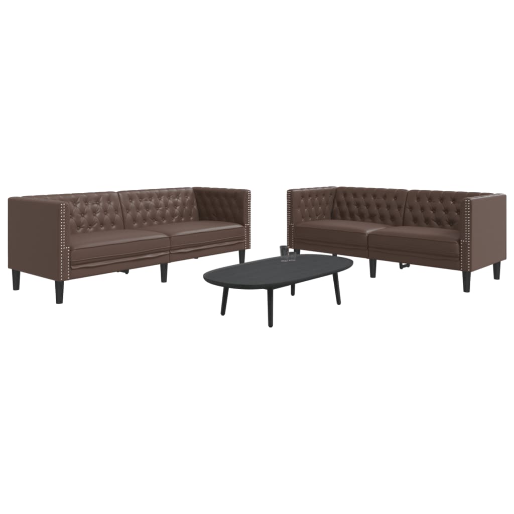 Chesterfield garnitura od 2 dijela, smeđa, umjetna koža