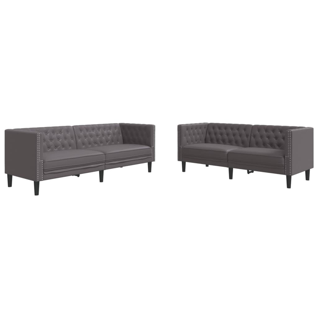 Chesterfield garnitura od 2 dijela, siva, umjetna koža