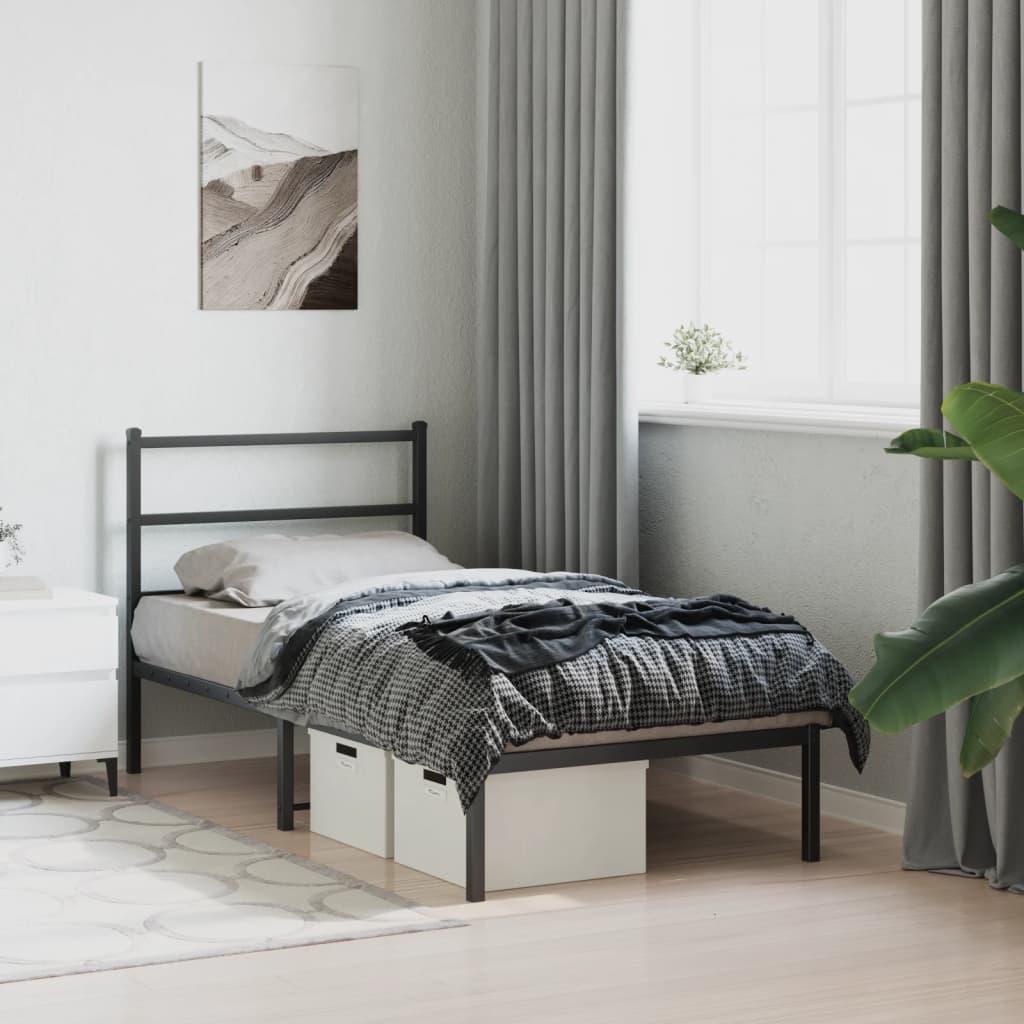 Metalni okvir za krevet s uzglavljem crni 90x190 cm