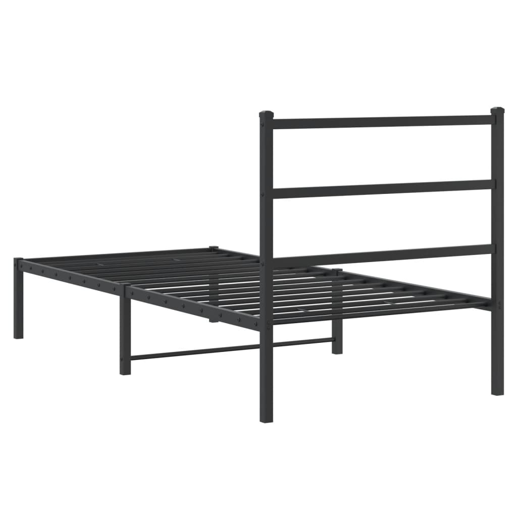 Metalni okvir za krevet s uzglavljem crni 90x190 cm