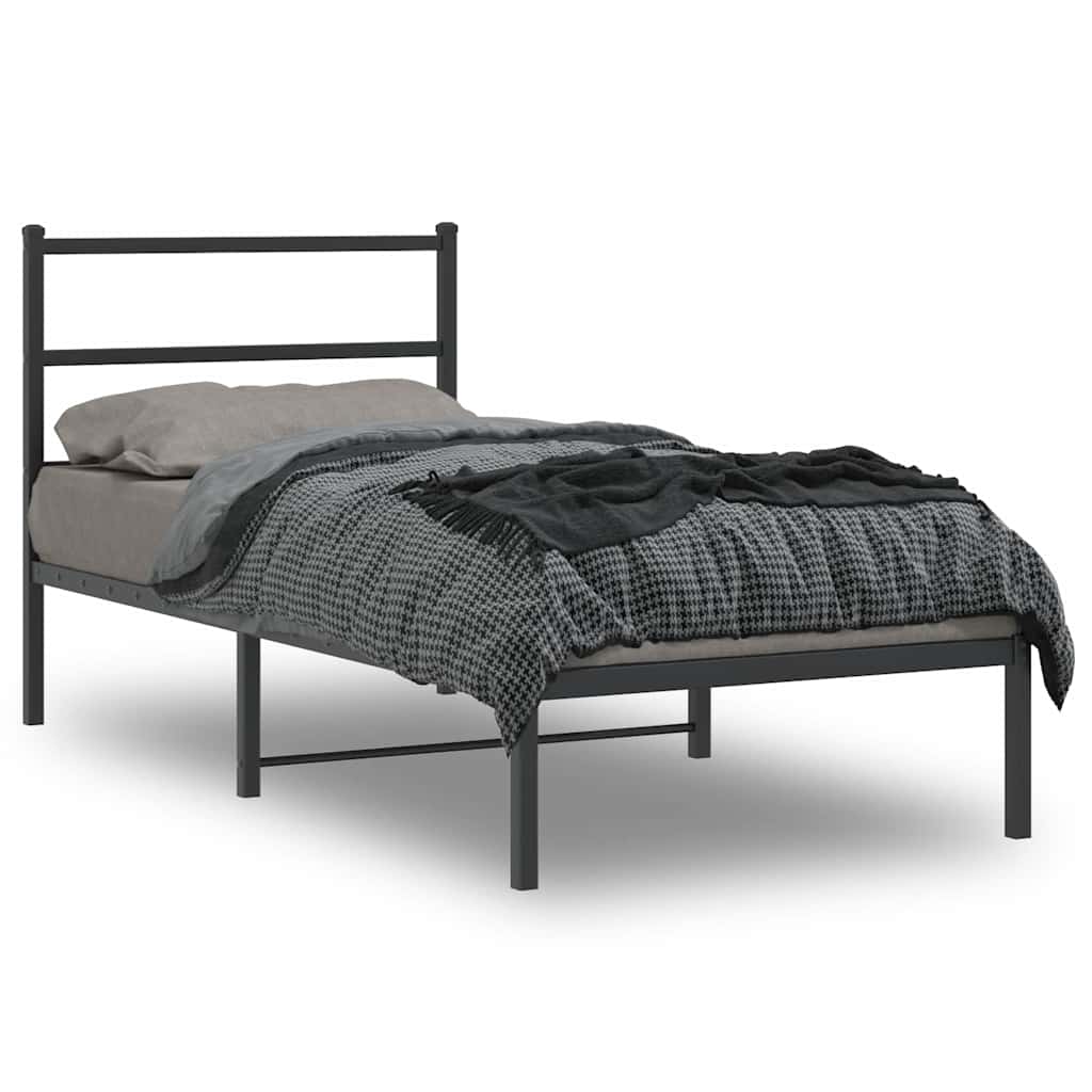 Metalni okvir za krevet s uzglavljem crni 90x190 cm