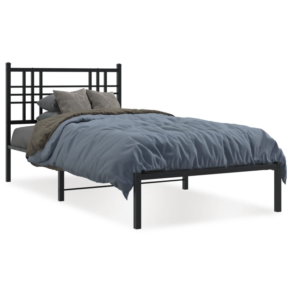 Metalni okvir za krevet s uzglavljem crni 90x190 cm