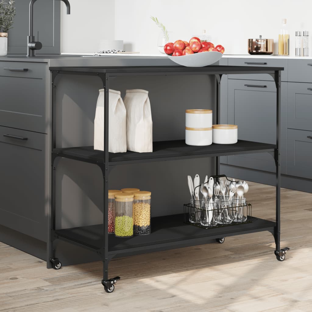 Kuhinjska kolica crna 102 x 50 x 95 m od konstruiranog drva