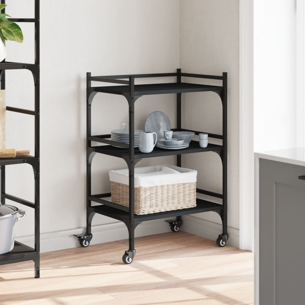 Kuhinjska kolica crna 50 x 35 x 75,5 cm od konstruiranog drva