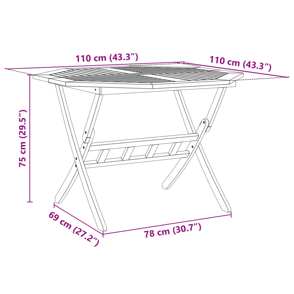 Sklopivi vrtni stol Ø110x75 cm od masivnog bagremovog drva