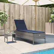Ležaljka za sunčanje sa stolom i jastukom siva poli ratan