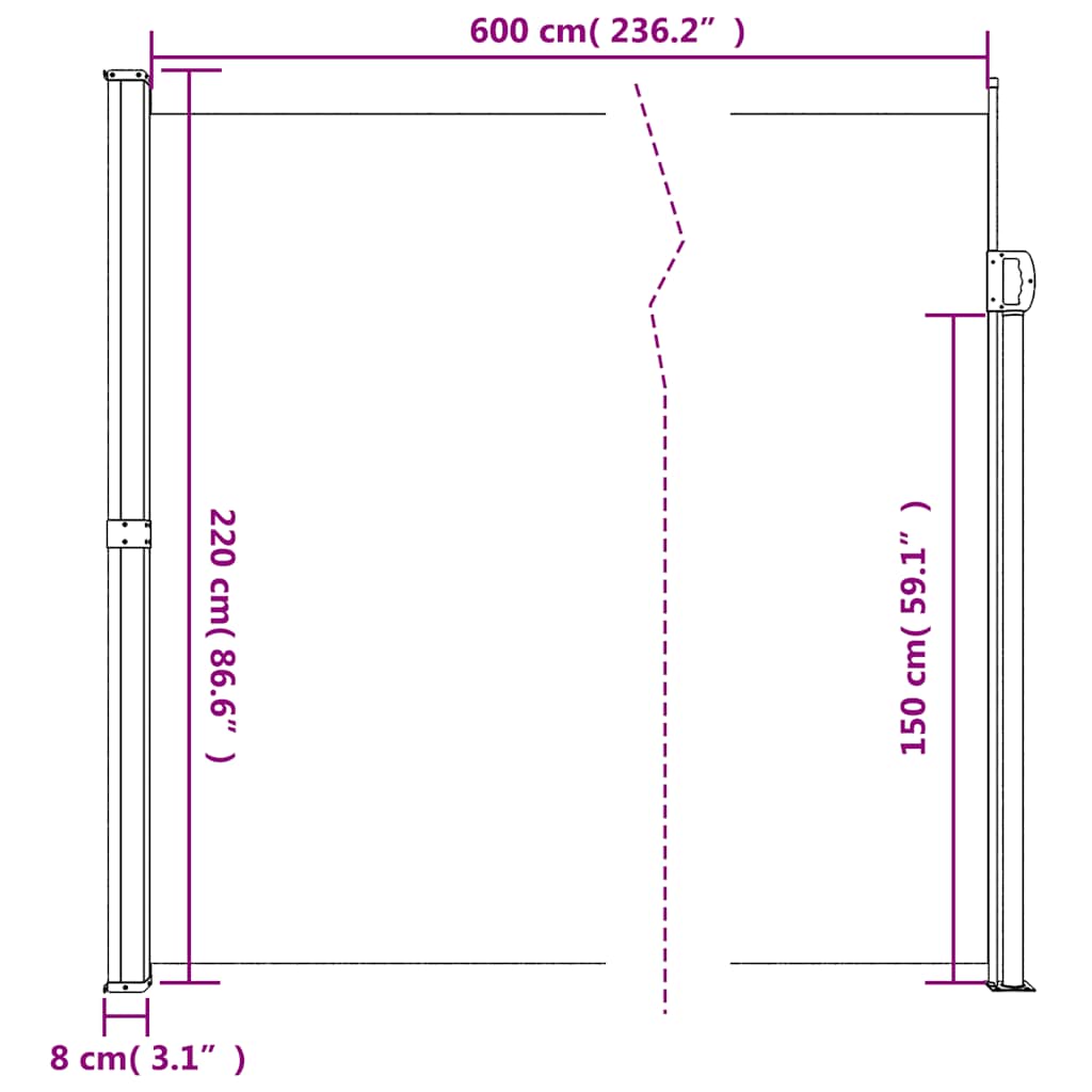 Bočna tenda na uvlačenje smeđa 220 x 600 cm