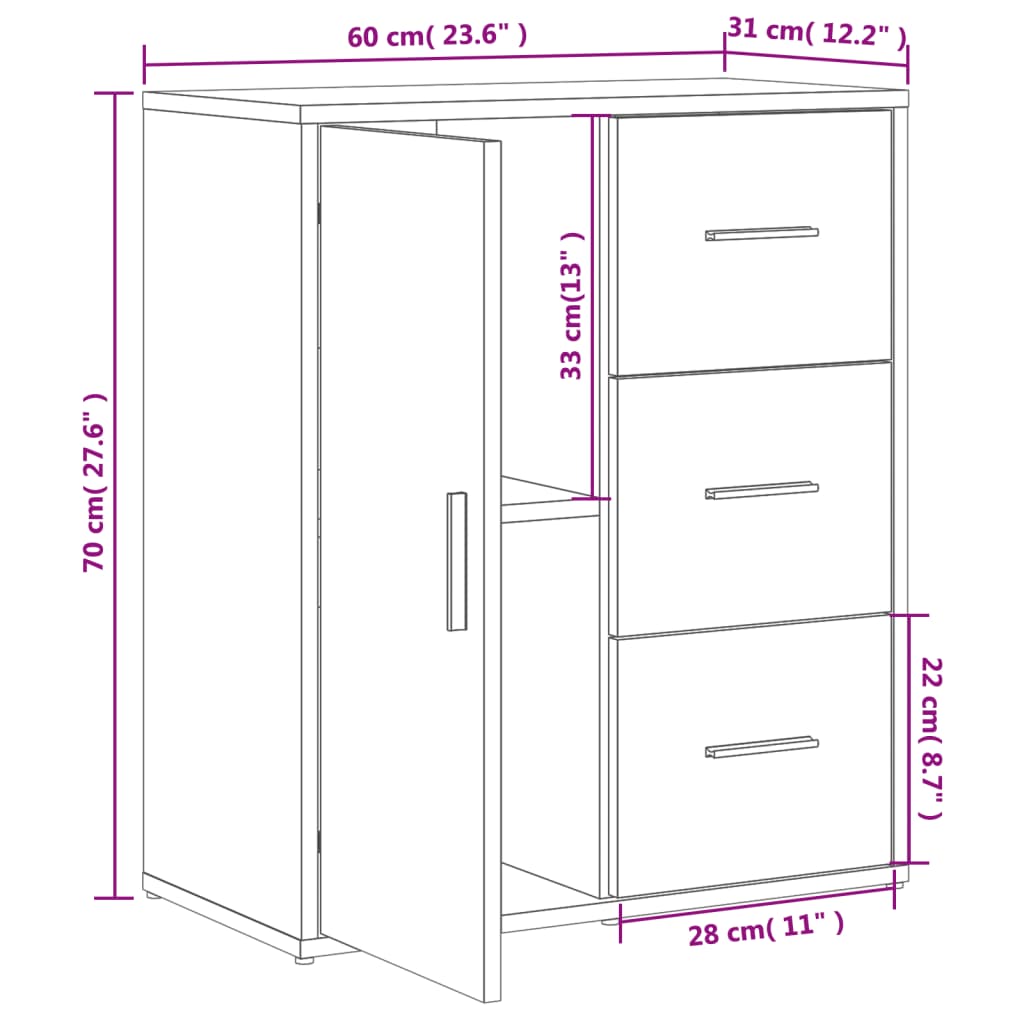 Komoda smeđi hrast 60 x 31 x 70 cm od konstruiranog drva