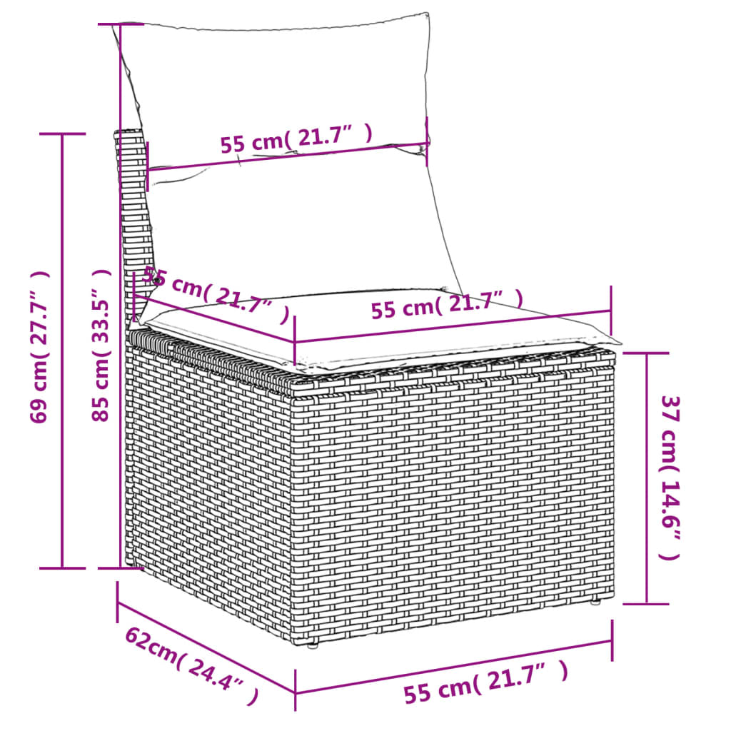 Vrtni set od 9 dijelova s jastucima, sivi poliratan