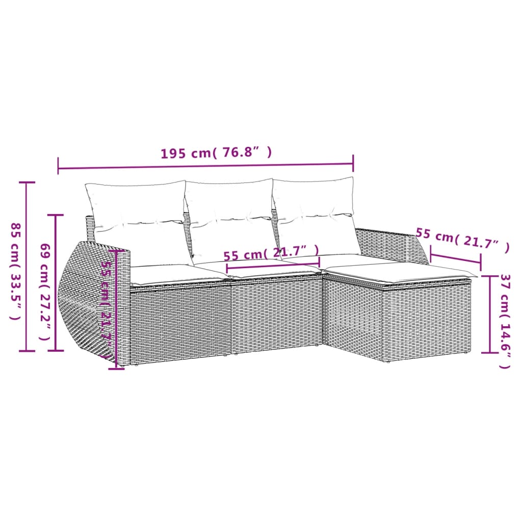 Vrtni set od 4 dijela s jastucima, crni poliratan