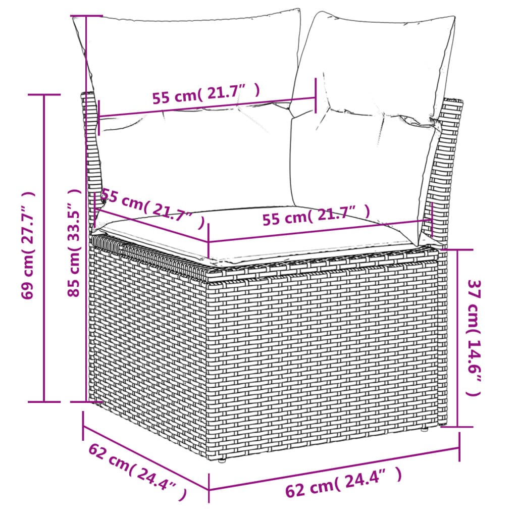 Vrtni set od 9 dijelova s jastucima, crni poliratan