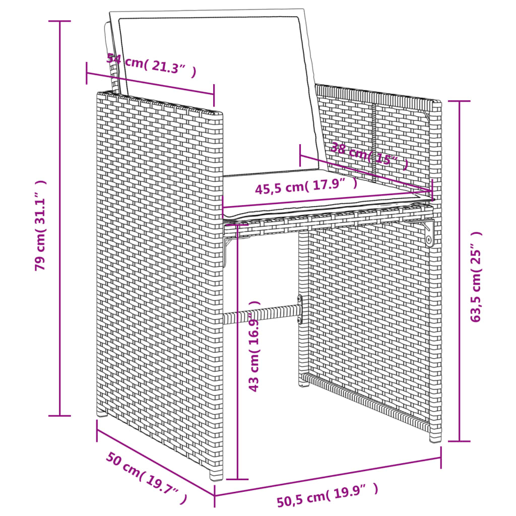 15-dijelni vrtni blagovaonski set s jastucima poliratan smeđi