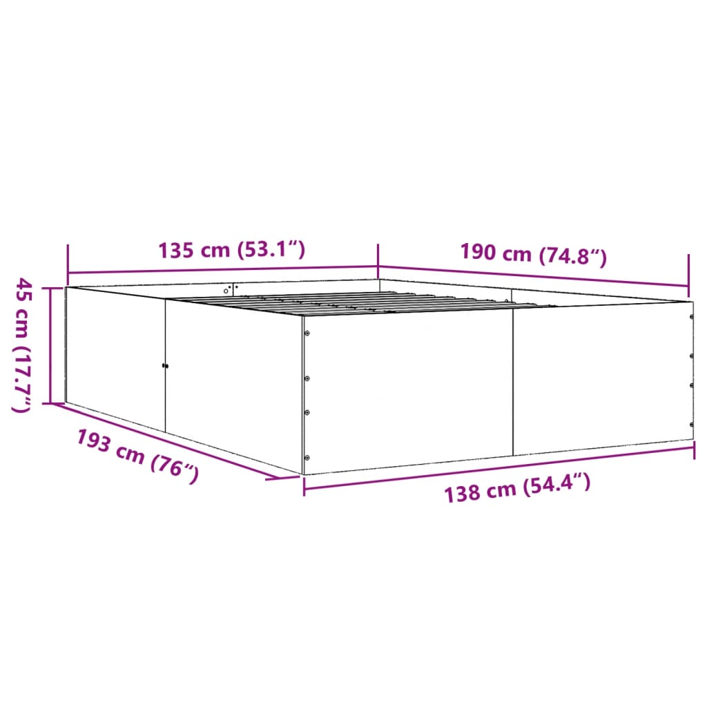 Okvir kreveta boja betona 135 x 190 cm od konstruiranog drva