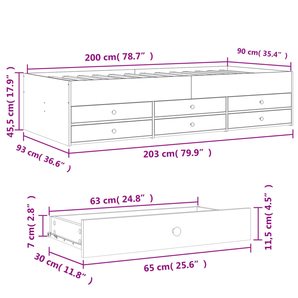 Dnevni krevet s ladicama bez madraca boja hrasta 90x200 cm