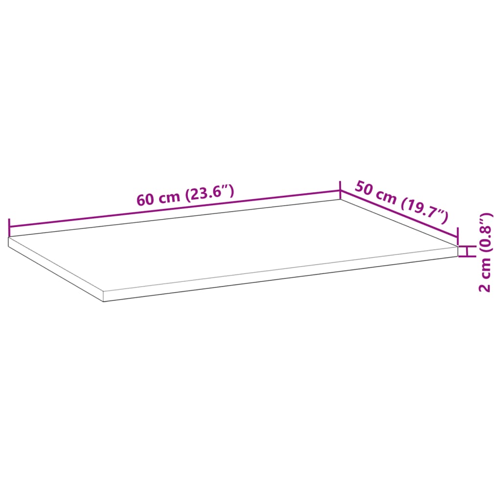 Površina za umivaonik neobrađena 60 x 50 x 2 cm od drva bagrema